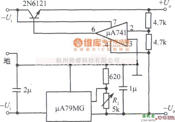 稳压电源中的±5--±20V从动跟踪稳压电源(正侧从动于负侧)电路图  第1张