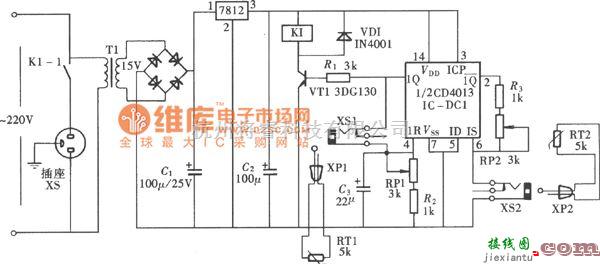 温控电路中的高低温双限控制器(CD4013)电路图  第1张