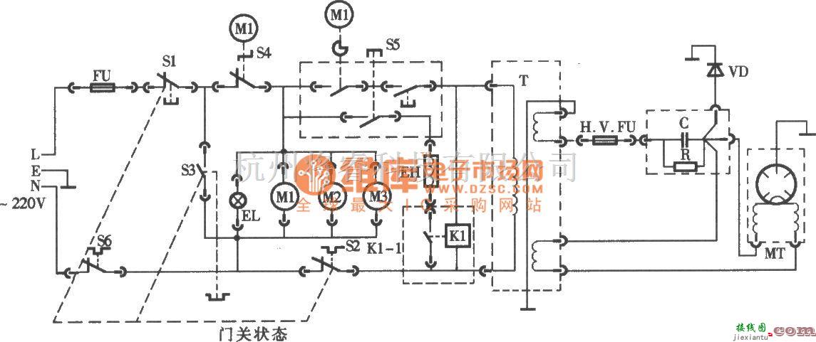 电机控制专区中的格兰仕WD800烧烤微波炉电路图  第1张