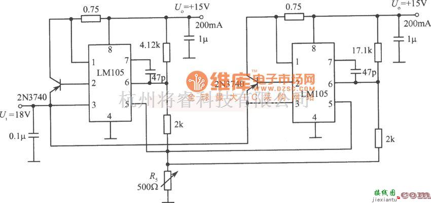 稳压电源中的单控稳压电源之一电路图  第1张