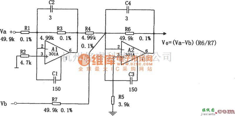 运算放大电路中的共模电压可达±100V的差动输入放大器电路图  第1张