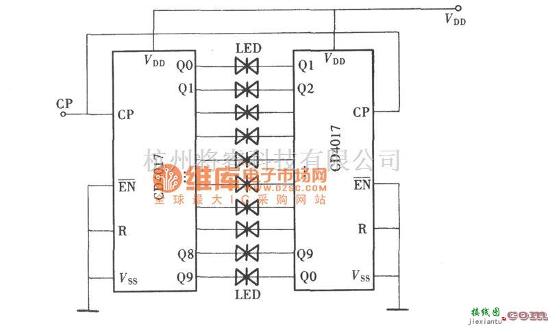 模拟电路中的用CD4017组成模拟钟摆电路图  第1张