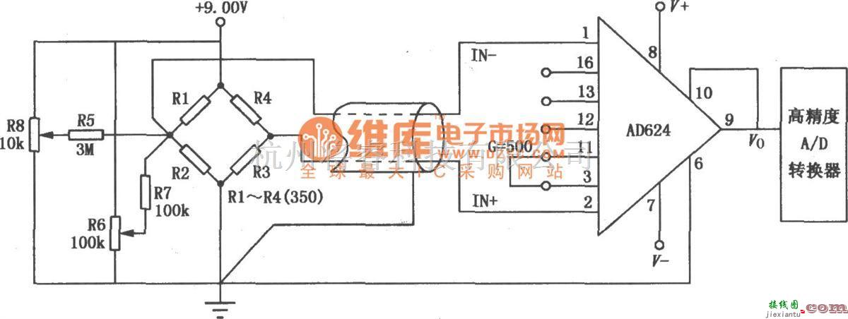 运算放大电路中的AD624组成的高精度压力放大电路图  第1张