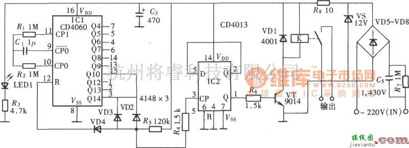 定时控制中的自动循环定时器电路(CD406、CD4013)电路图  第1张