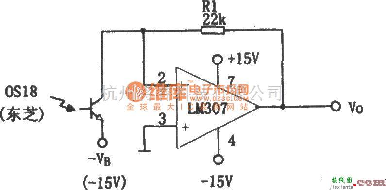 运算放大电路中的LM307构成的光电接收放大器电路图  第1张