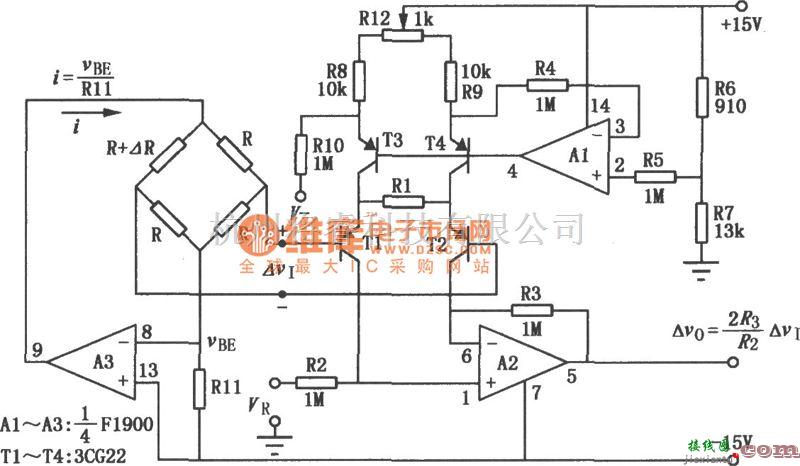 运算放大电路中的电桥放大电路(F1900)电路图  第1张