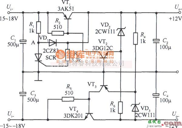 稳压电源中的输出为±l2V的双极性稳压电源电路图  第1张