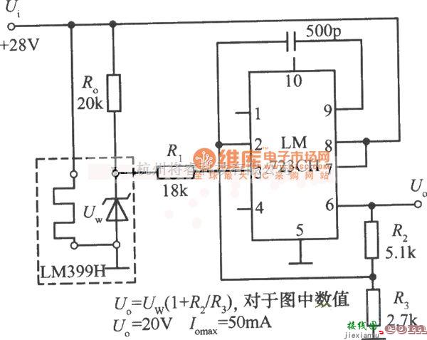 稳压电源中的高温度稳定性的稳压电源电路图  第1张