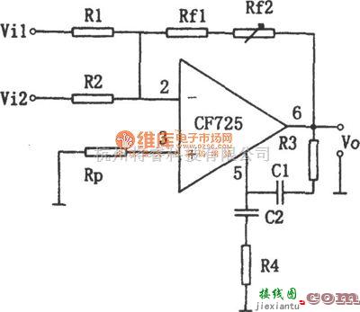 运算放大电路中的CF725构成的增益可调加法电路图  第1张