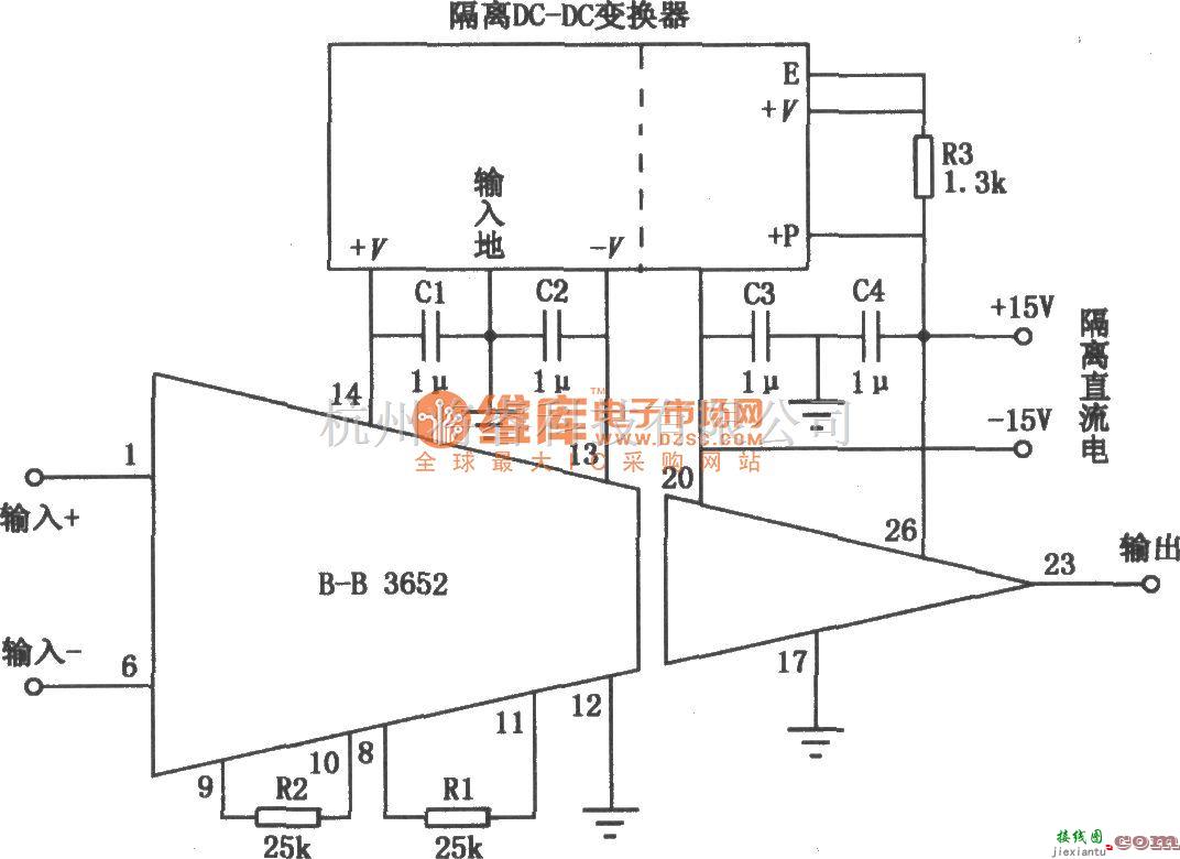 电子管功放中的Burr-Brown 3652隔离放大器电路图  第1张