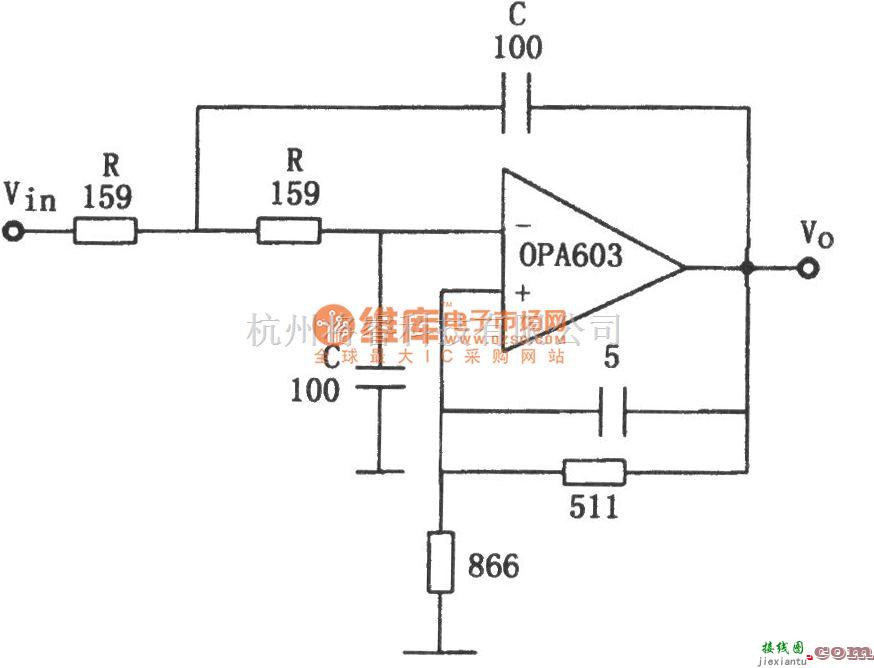 滤波器中的OPA603构成的10MHz低通滤波器电路图  第1张