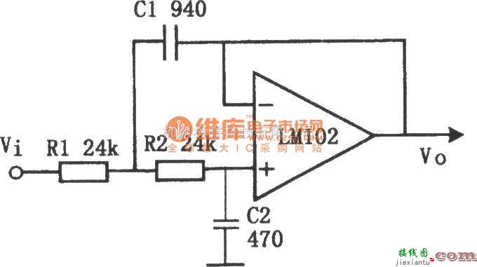 滤波器中的有源低通滤波器(LM102)电路图  第1张