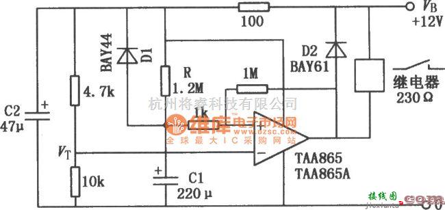 定时控制中的运放继电器延时释放电路图  第1张