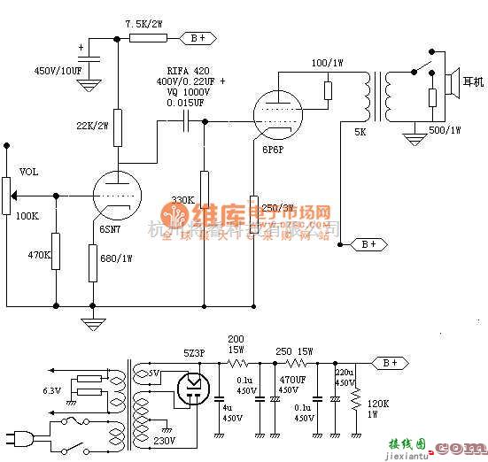 耳机放大中的6P6P耳机放大器电路图  第1张