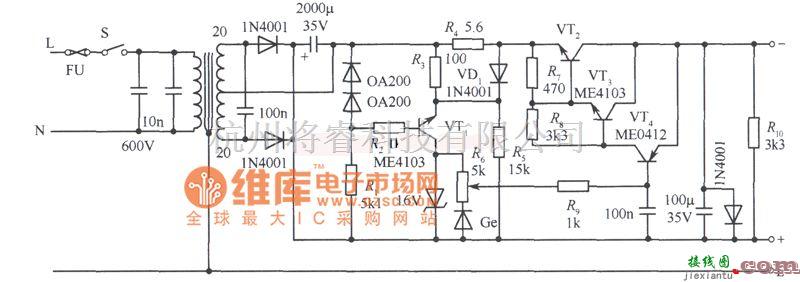 稳压电源中的具有限流保护的0～15V稳压电源电路图  第1张