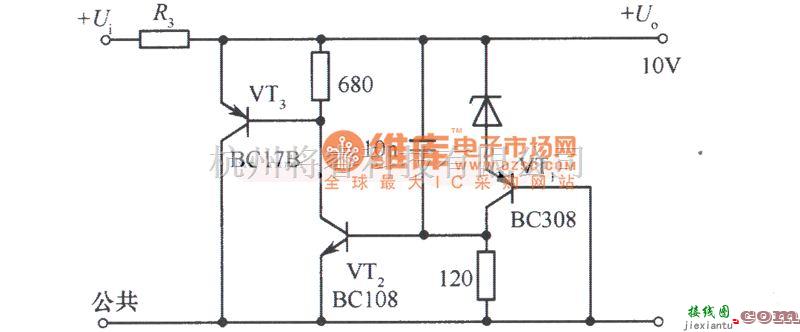 稳压电源中的消除纹波的IOV稳压电源电路图  第1张