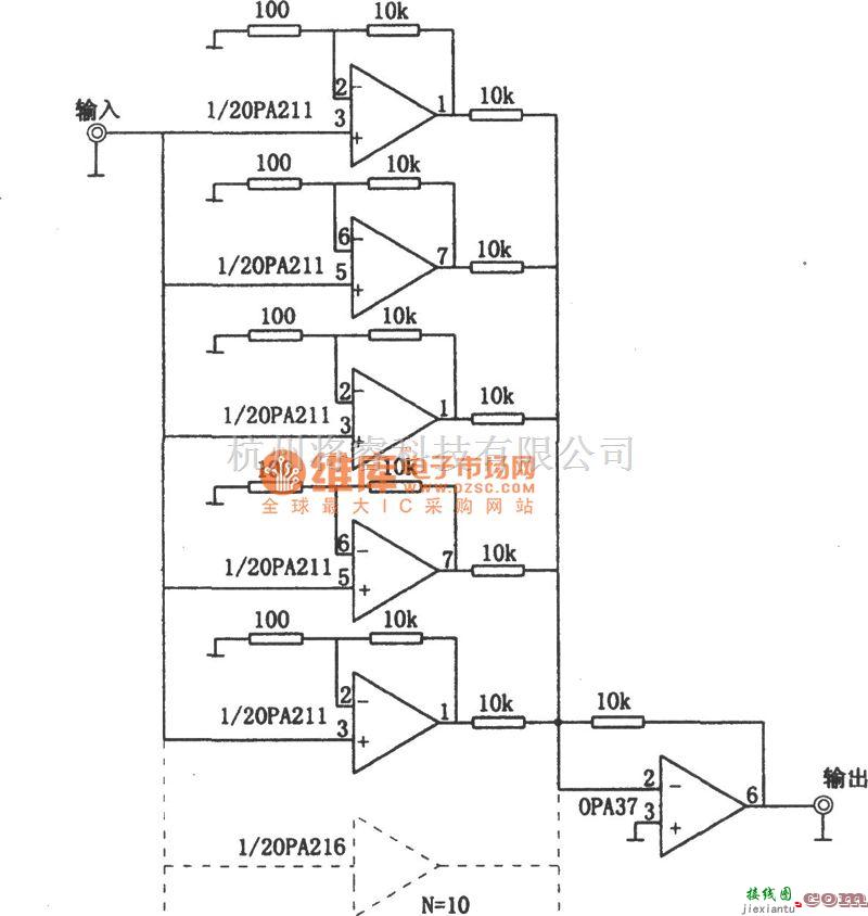 运算放大电路中的多级并联改善信噪比放大电路(OPA37)电路图  第1张