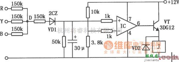 保护电路中的三相电机缺相运行保护电路图  第1张