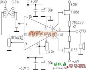 电子管功放中的简单的场效应管甲类DC功放电路图  第1张