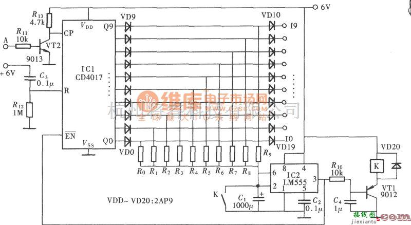 定时控制中的由CD4017、LM555构成的多级定时程序控制电路图  第1张