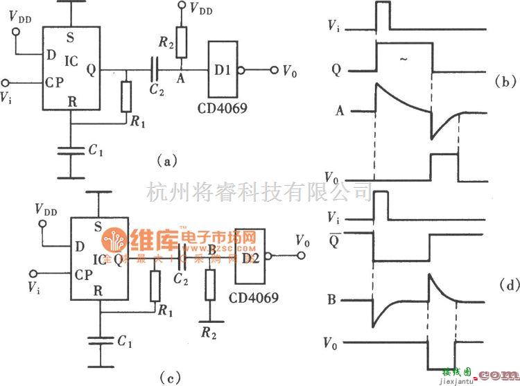 定时控制中的用CD4013组成的正、负极性脉冲延迟电路图  第1张