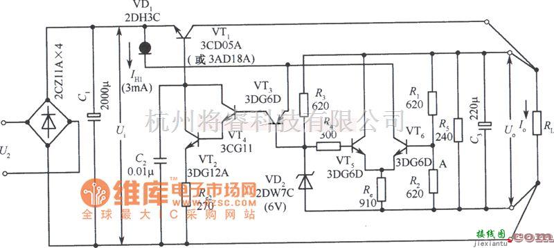 稳压电源中的12V集电极输出稳压电源电路之三电路图  第1张