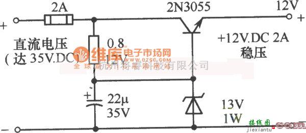 稳压电源中的12V稳压器简单电路之二电路图  第1张