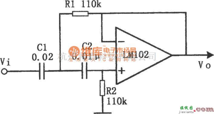 滤波器中的有源高通滤波器(LM102)电路图  第1张