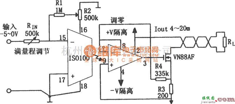 运算放大电路中的4～20mA隔离变送电路(ISO100)电路图  第1张