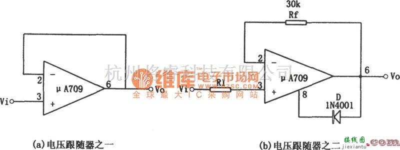 运算放大电路中的μA709构成的电压跟随器电路图  第1张