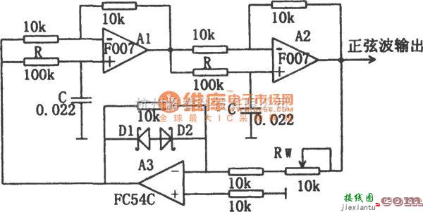 正弦信号产生中的一阶有源相移振荡器(F007)电路图  第1张