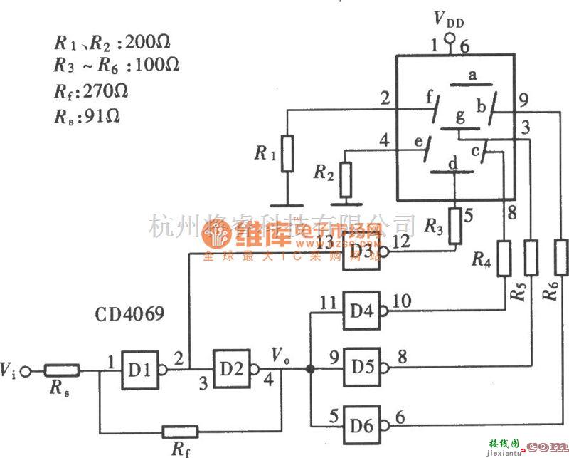 电工测试工具中的用门电路组成的文字显示型逻辑笔之三(CD406)电路图  第1张