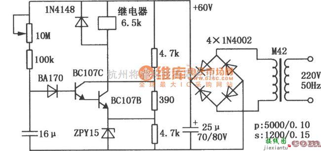 温控电路中的晶体管继电器延时吸合电路图  第1张