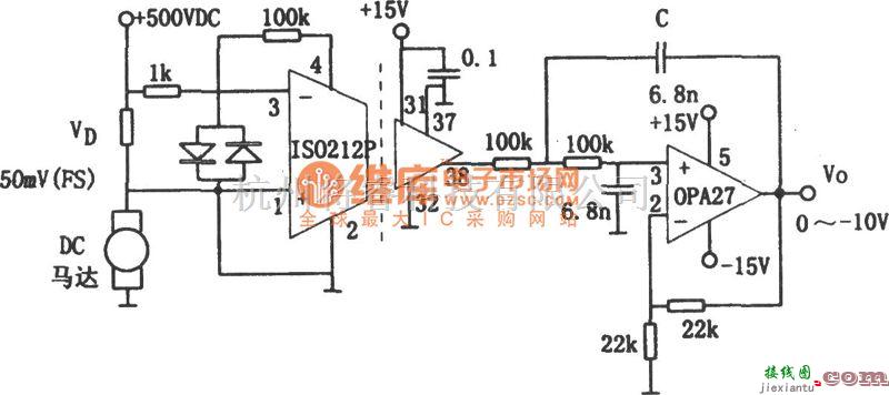 运算放大电路中的高压隔离电流检测电路(ISO212、OPA27)电路图  第1张