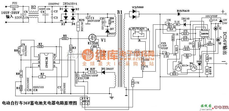 充电电路中的电动自行车36V蓄电池充电器电路原理图  第1张