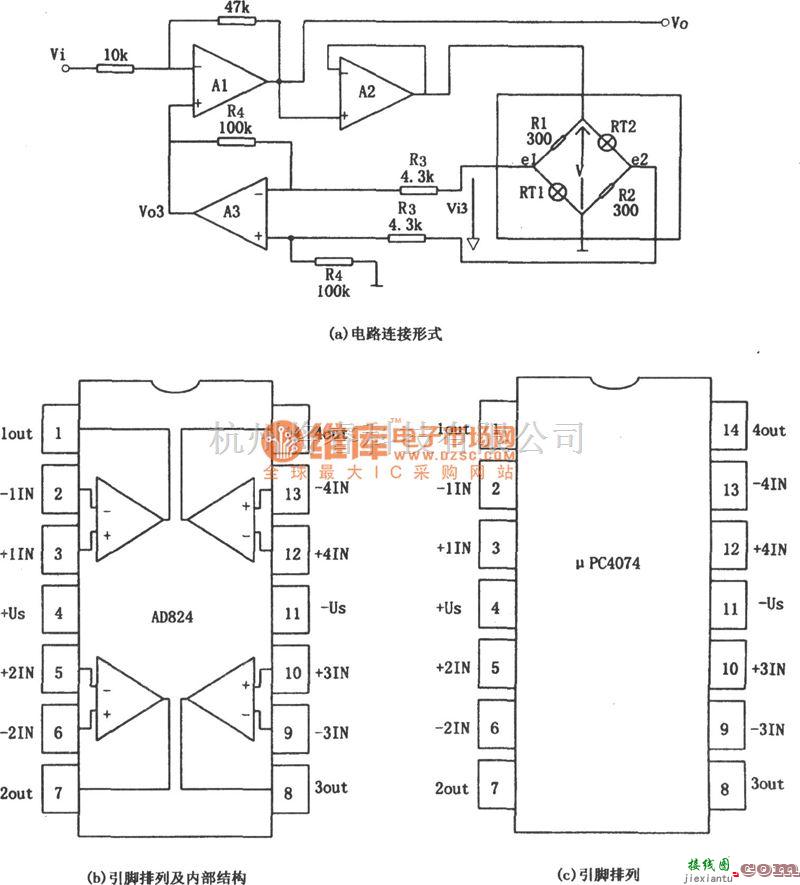 运算放大电路中的低失真AGC放大器(AD824)电路图  第1张