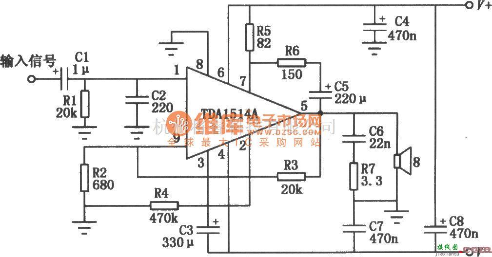 电子管功放中的50W高保真集成音频功放电路(TDA1514A)电路图  第1张