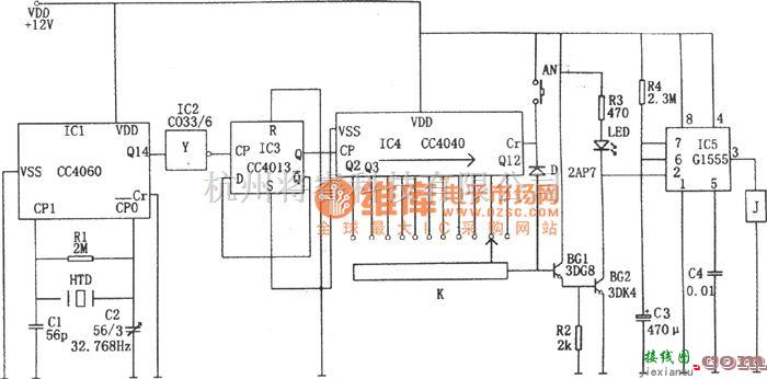 定时控制中的精密数字式定时控制器(CC4013、CC440、CC4060、G1555)电路图  第1张