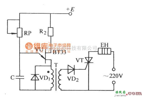 晶闸管控制中的单结晶体管通过脉冲变压器触发晶闸管电路图  第1张