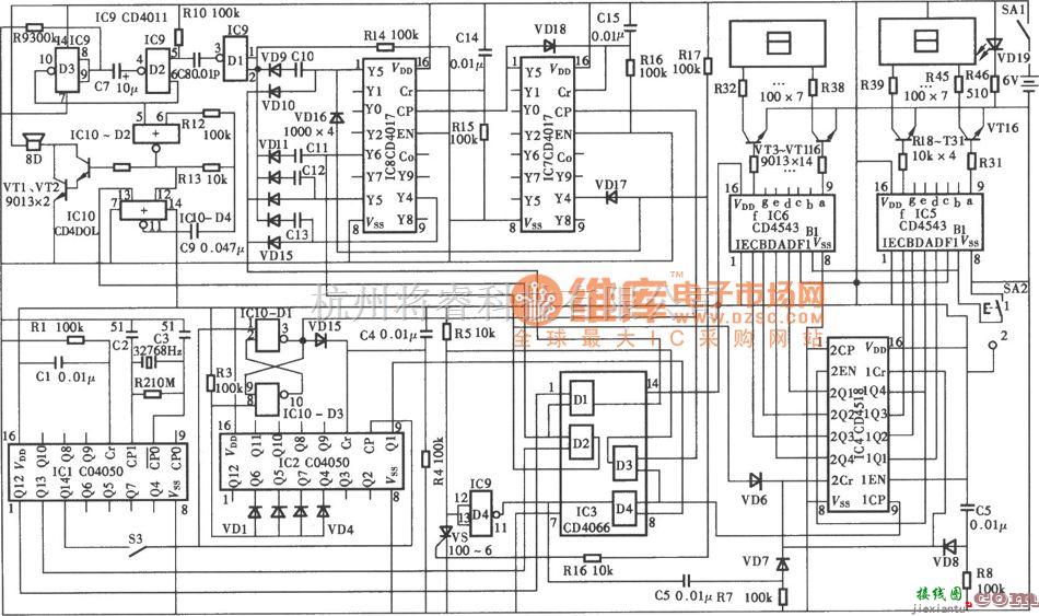 定时控制中的门球比赛计时器电路图  第1张