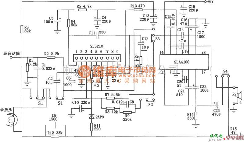 运算放大电路中的SLA4100构成的录放电路图  第1张