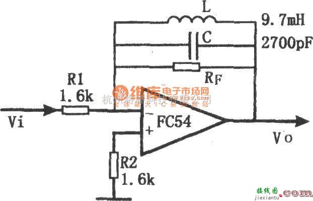 滤波器中的有源窄带滤波器(FC54)电路图  第1张