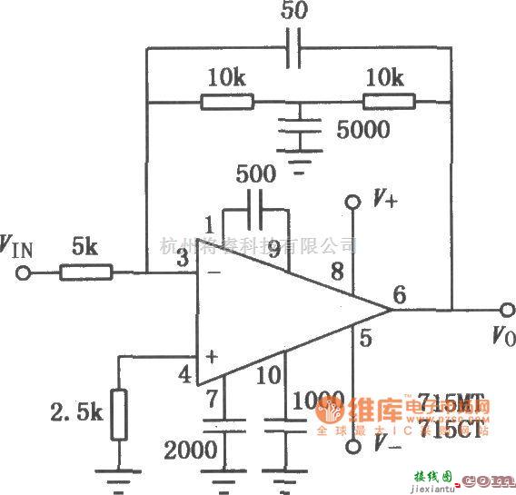 运算放大电路中的μA715双电源宽频带高速单运放电路图  第1张