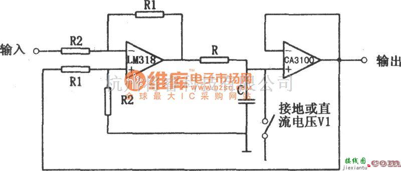 运算放大电路中的扩大了定时范围的积分器(LM318)电路图  第1张