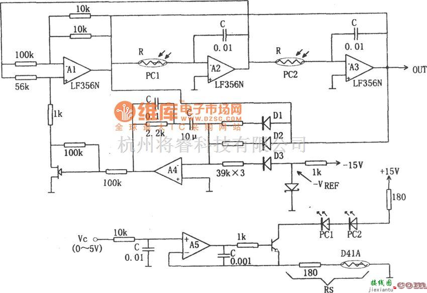 正弦信号产生中的LF356N构成的宽频带正弦波压控振荡器电路图  第1张