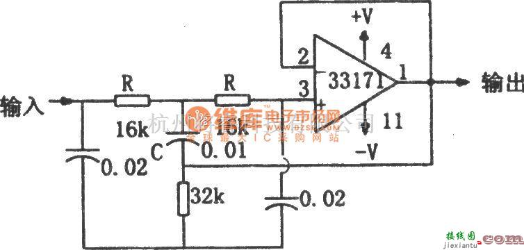 滤波器中的MC33171构成的陷波器电路图  第1张