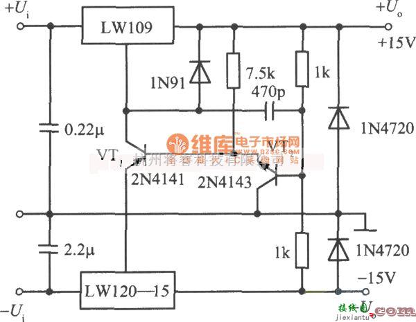 稳压电源中的±15V跟踪稳压电源之一电路图  第1张