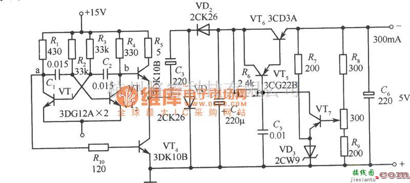 稳压电源中的把+15V电源变成-5V电源的稳压电源电路图  第1张