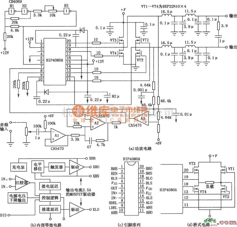 运算放大电路中的用HIP4080A构成的功放电路图  第1张