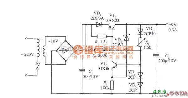 稳压电源中的9V集电输出稳压电源电路图  第1张